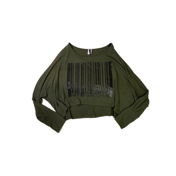 Cleo Womens Olive Green Crop Shirt Barcode Large - Picture 1 of 2